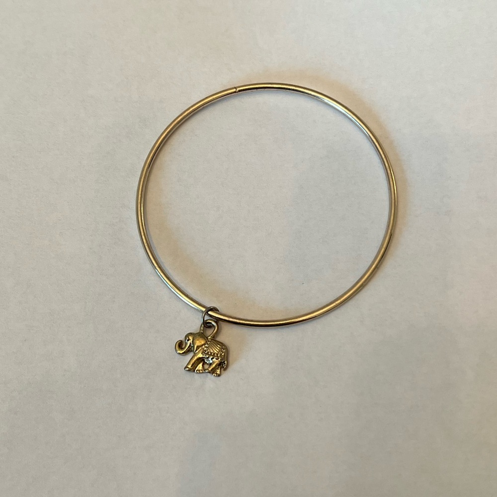 Gold plated elephant charm bangle bracelet